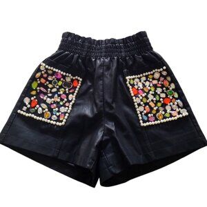 NWT Embellished Faux Leather Shorts